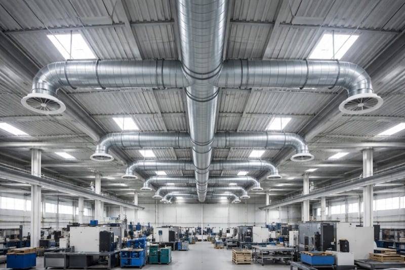 Instalacja kanałów spiro w budynku komercyjnym